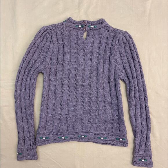 Herman Geist Vintage Women’s Embroidered Purple Cable Knit Sweater Size Medium - Picture 5 of 8